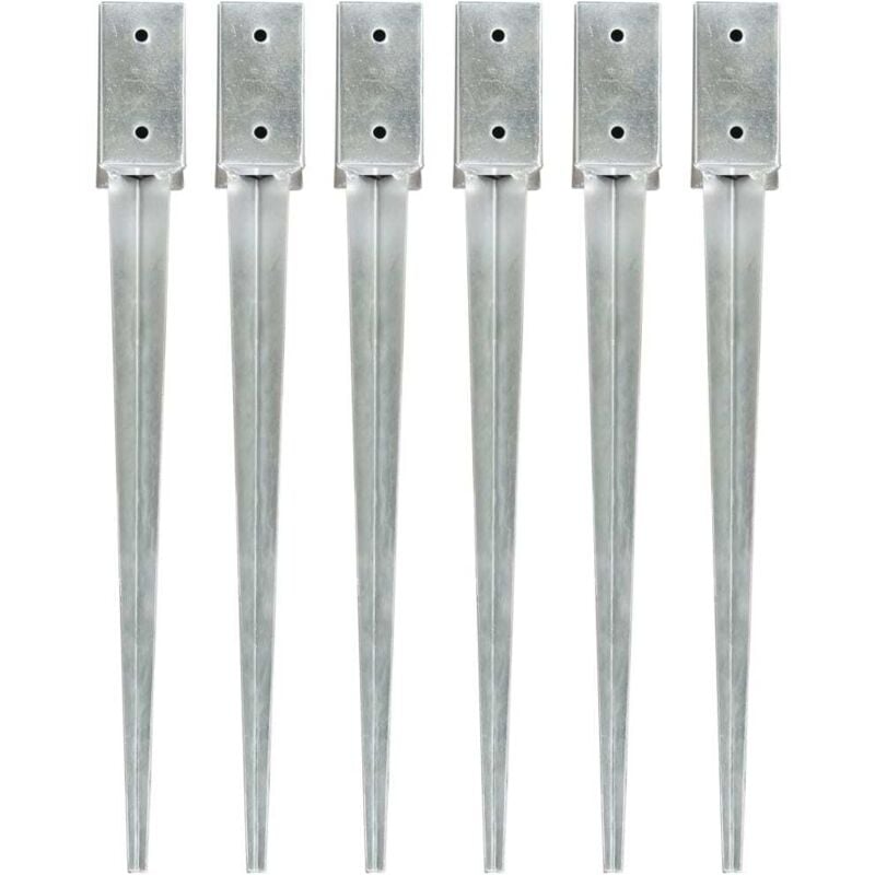 Piquets au sol 6 pcs Argenté 7x7x75 cm Acier galvanisé