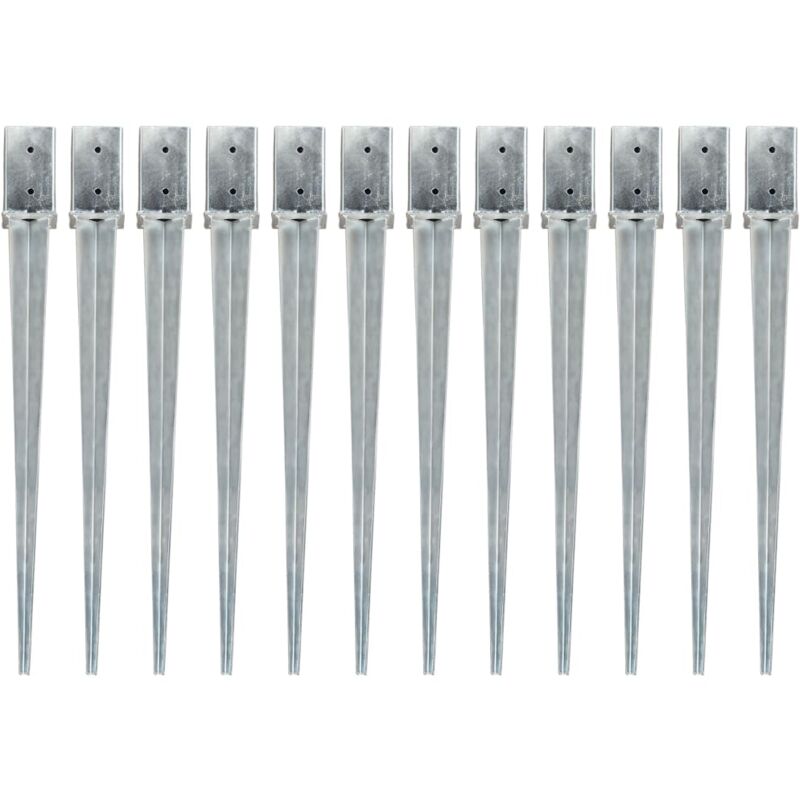 Piquets au sol 12 pcs Argenté 8x8x91 cm Acier galvanisé