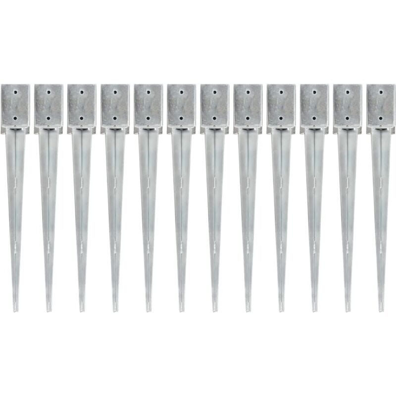 Piquets au sol 12 pcs Argenté 9x9x75 cm Acier galvanisé Vidaxl