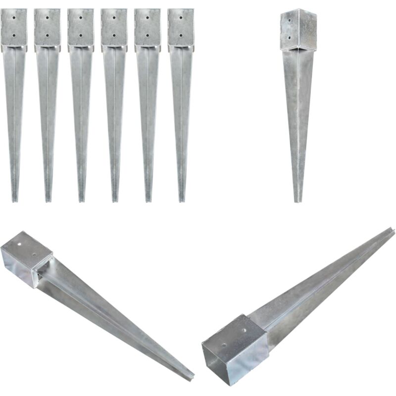 Vidaxl - Piquets au sol 6 pcs Argenté 10x10x76 cm Acier galvanisé - piquet au sol - piquets au sol - Home & Living