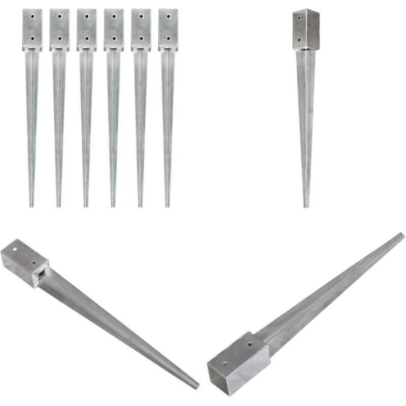 Vidaxl - Piquets au sol 6 pcs Argenté 7x7x75 cm Acier galvanisé - piquet au sol - piquets au sol - Home & Living