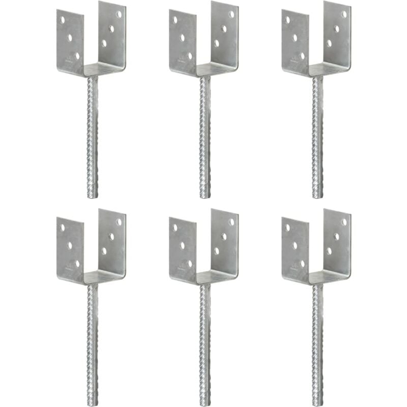 Piquets de clôture 6 pcs Argenté 8x6x30 cm Acier galvanisé Vidaxl