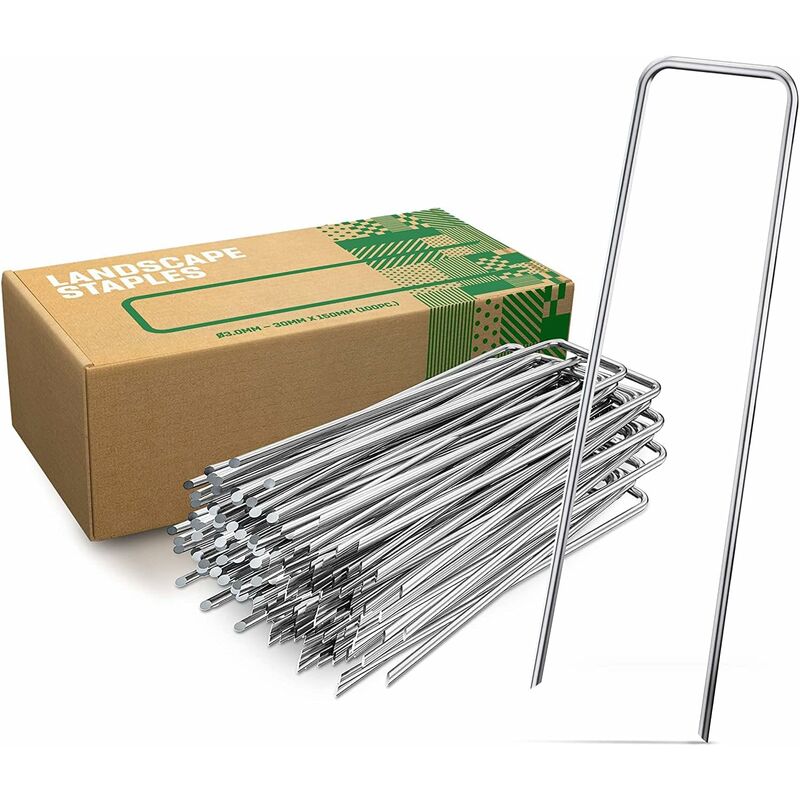 Piquets de Fixation en Acier Galvanisé (50 Pièces) - Agrafes de Fixation Solides pour Toile de Paillage, Grillage et Filets - 150 mm Long, 30 mm