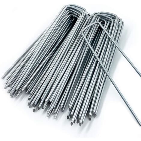 KMOND Piquets de Fixation en Acier Galvanisé (50 Pièces) - Agrafes de Fixation Solides pour Toile de Paillage, Grillage et Filets - 150 mm Long, 30 mm Large, Ø 3 mm Sktooy