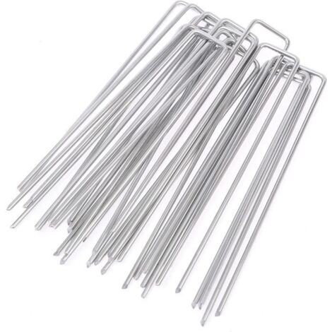 Piquets de fixation en acier galvanisé - 50 pièces - Forme en U pour toile de paillage - 150 x 25 mm