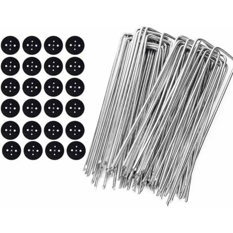 Piquets de Fixation en Acier Galvanisé (60 Pièces) - Agrafes de Fixation Solides pour Toile de Paillage, Grillage et Filets - 150 mm Long, 30 mm Large, Ø 3 mm