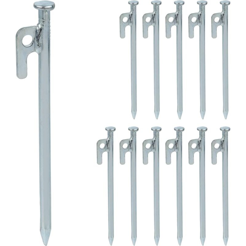 Piquets de Fixation, lot 12, pour tentes, tonnelles, auvents, Crochets en Acier pour sols durs, 20 cm, argenté