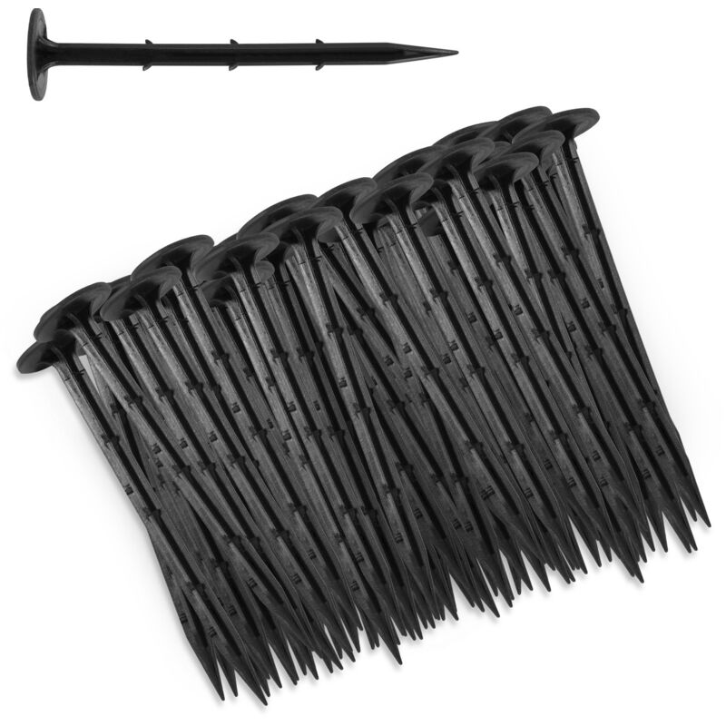 Piquets de fixation, sardines pour tente, piquet ancrage sol jardin, 16 cm, plastique, Noir (Lot de 200 ancres de fixation)