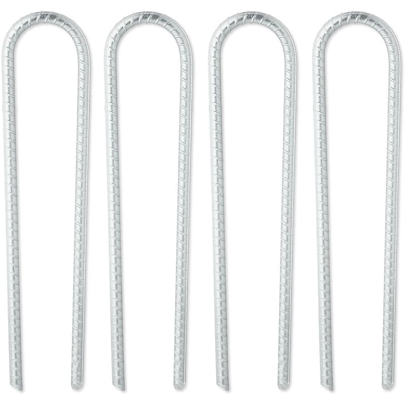 Piquets de fixation trampoline, lot de 4, sardines, forme de u, galvanisés, stables, HxLxP: 30x7x1 cm, argenté - Relaxdays