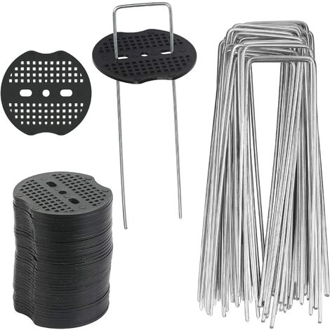 Piquets de jardin Lot de 40 agrafes de paysage galvanisées, agrafes de gazon en forme de U robustes épingles de pelouse galvanisées pour ancrer le tissu de barrière contre les mauvaises herbes, couvre-sol, clôture pour chien, bâches de tentes 15 x 4 cm