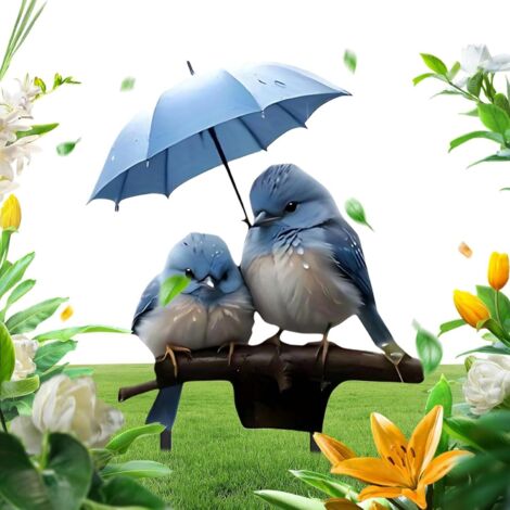 Piquets De Jardin pour Décorations - Oiseau Bleu avec Parapluie Tuteur