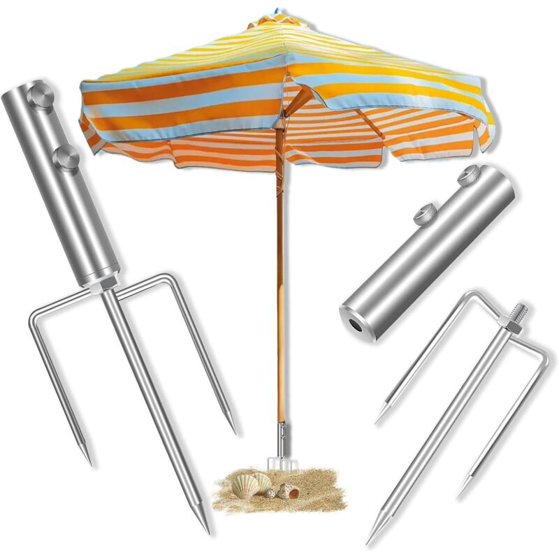 Piquets de parasol, pied de parasol avec piquets de pelouse, pied de parasol amovible, piquets de sol en métal, pied de parasol au sol, piquets de