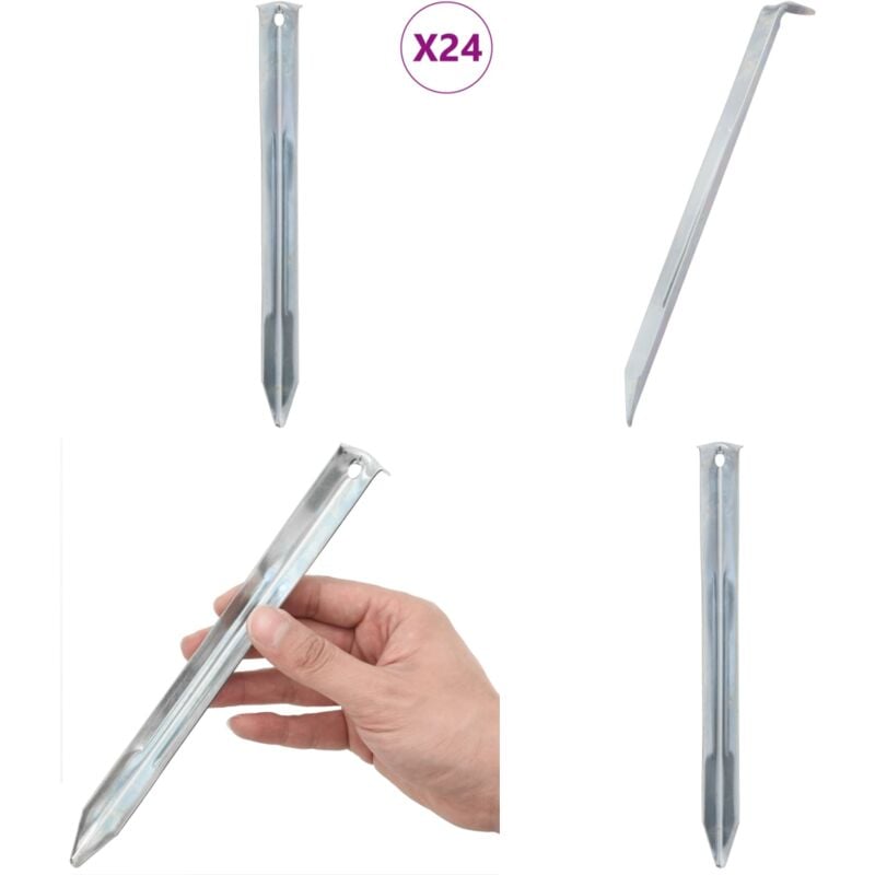 Piquets de tente 24 pcs 22 cm Ø20 mm acier galvanisé - Piquets De Tente - Piquets De Camping - Accessoires De Tente - Fixation De Tente - Équipement