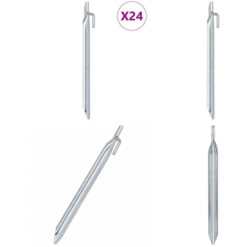 Piquets de tente 24pcs en forme de v 24cm Ø20mm acier galvanisé - Piquets De Tente - Piquets De Camping - Accessoires De Tente - Fixation De Tente