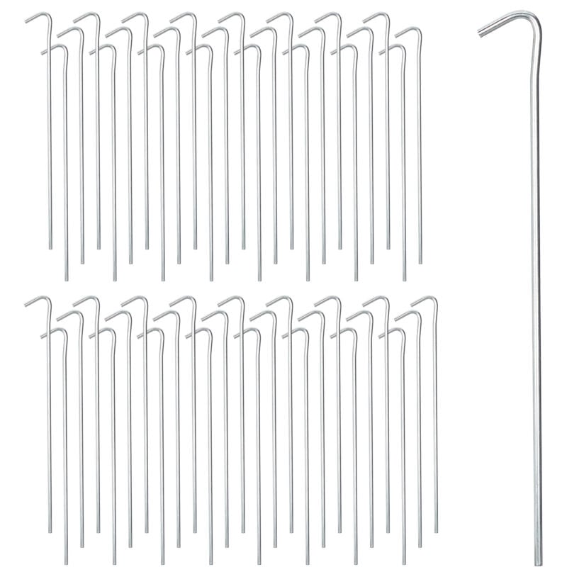 Sardines, lot de 100, piquets de fixation pour tentes, camping, sols mous & moyens, acier, 22 cm, argenté - Relaxdays