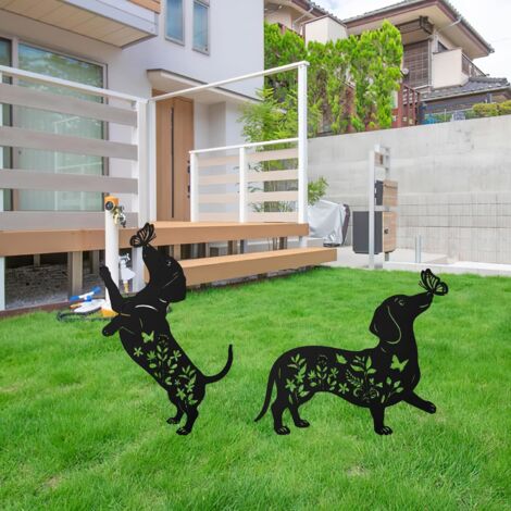 Piquets décoratifs pour jardin, lot de 2, motif teckel, cadeau pour hommes et femmes. Décoration extérieure pour jardin et pelouse.