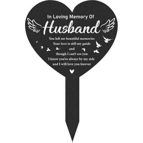 Piquets funéraires commémoratifs pour époux - Décoration de cimetière en forme d'ange noir pour épouse - Plaques en métal personnalisées en forme