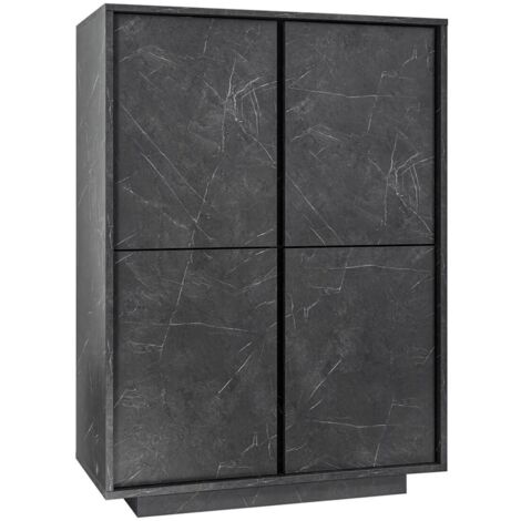PIRALIA - Argentier 4 Portes Aspect Marbre Gris Anthracite