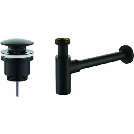 PIRALLA KITSCA1 Conjunto de desagüe y sifón negro mate - Modelo redondo - Negro mate