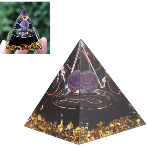 Pirámide de cristal de orgonita de 1 cm de altura para meditación y energía positiva con amatista, 1 pieza.