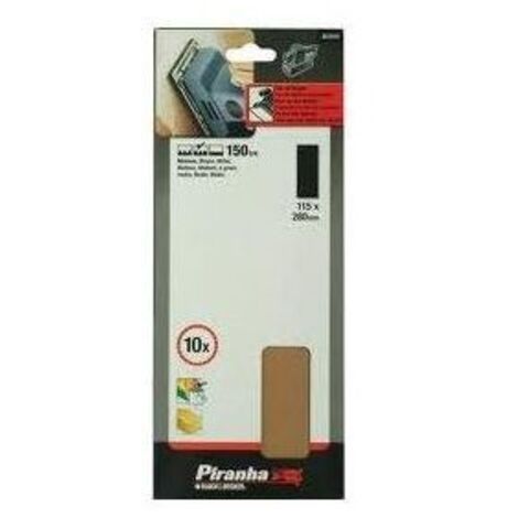 PIRANHA BLACK&DECKER 10FOGLI CARTA ABRASIVA PER ORBITALI 115X280mm GRANA 150 X31010