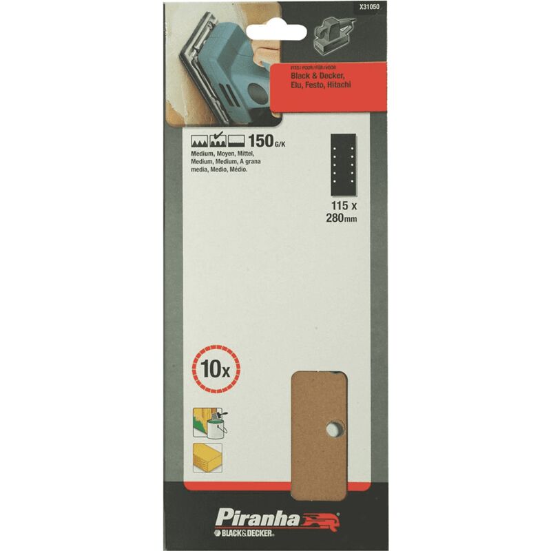 Piranha Black Decker 10 Fogli Abrasivi Forati 115x280 G.150 X31050