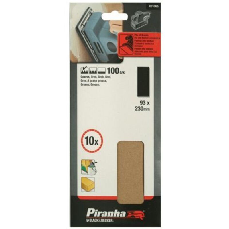 Piranha -black&decker 10 fogli al corindone per levigatrici 93X230 GR.100 X31065