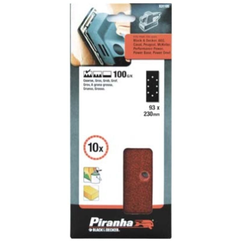 Black&decker - piranha - 10 pezzi - nastri abrasivi forati 93x230MM per levigatrice orbitale - grana 100