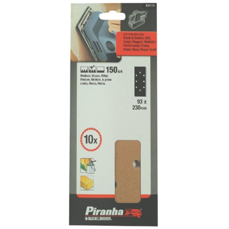 Black&decker - piranha - 10 pezzi - nastri abrasivi forati 93x230MM per levigatrice orbitale - grana 150