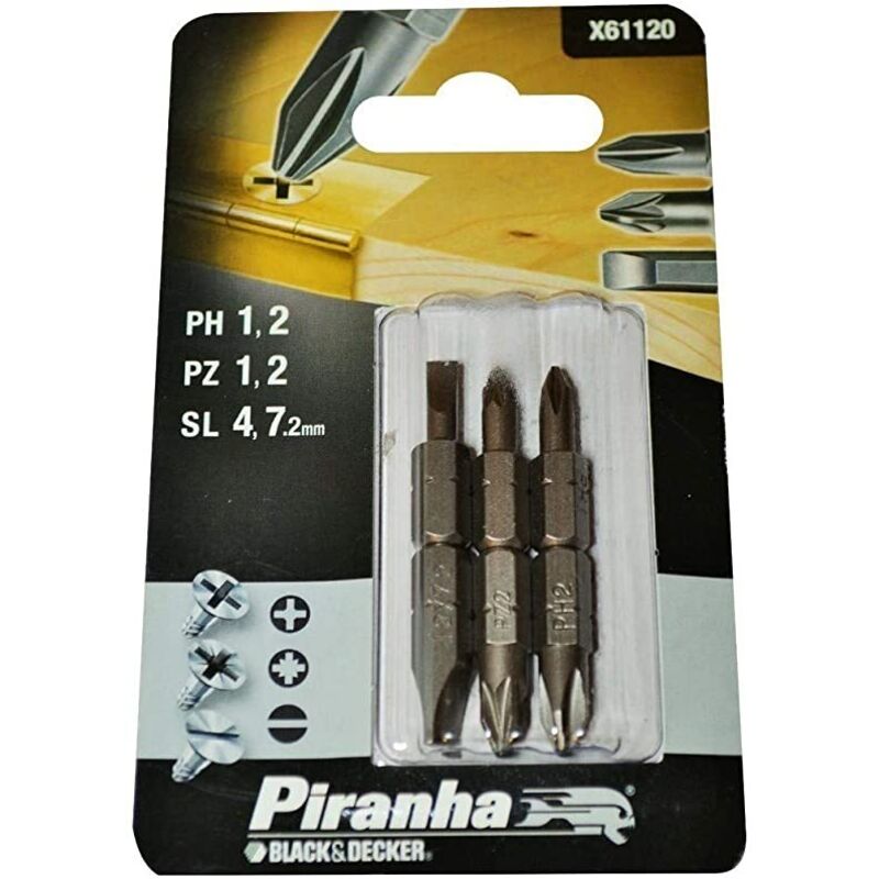 Black&decker - piranha - 6 pezzi - punteper trapano miste con arresto a molla