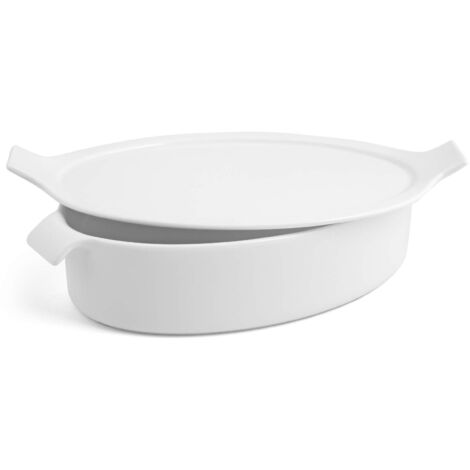 Pirofila ovale in porcellana bianca con coperchio