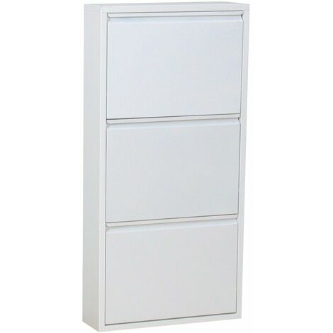 Pisa Armoire à chaussures à 3 rabats/portes en métal, blanc. Livré entièrement monté.