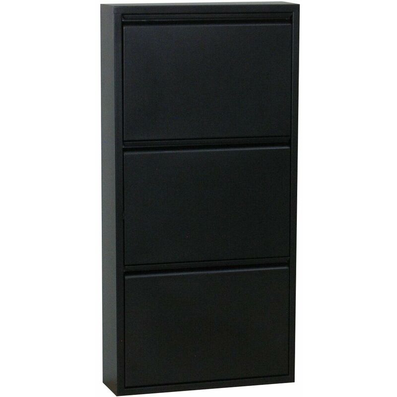 Ebuy24 - Pisa Armoire à chaussures à 3 rabats/portes en métal noir. Livré entièrement monté.