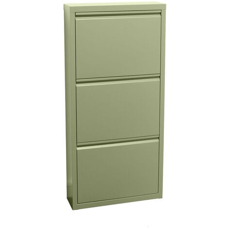 EBUY24 Pisa Armoire à chaussures à 3 rabats/portes en métal, vert. Livré entièrement monté.