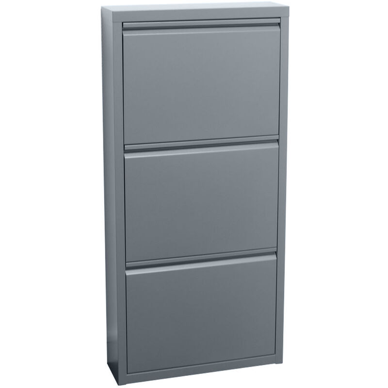 Ebuy24 - Pisa Armoire à chaussures à 3 rabats/portes en métal, gris. Livré entièrement monté.