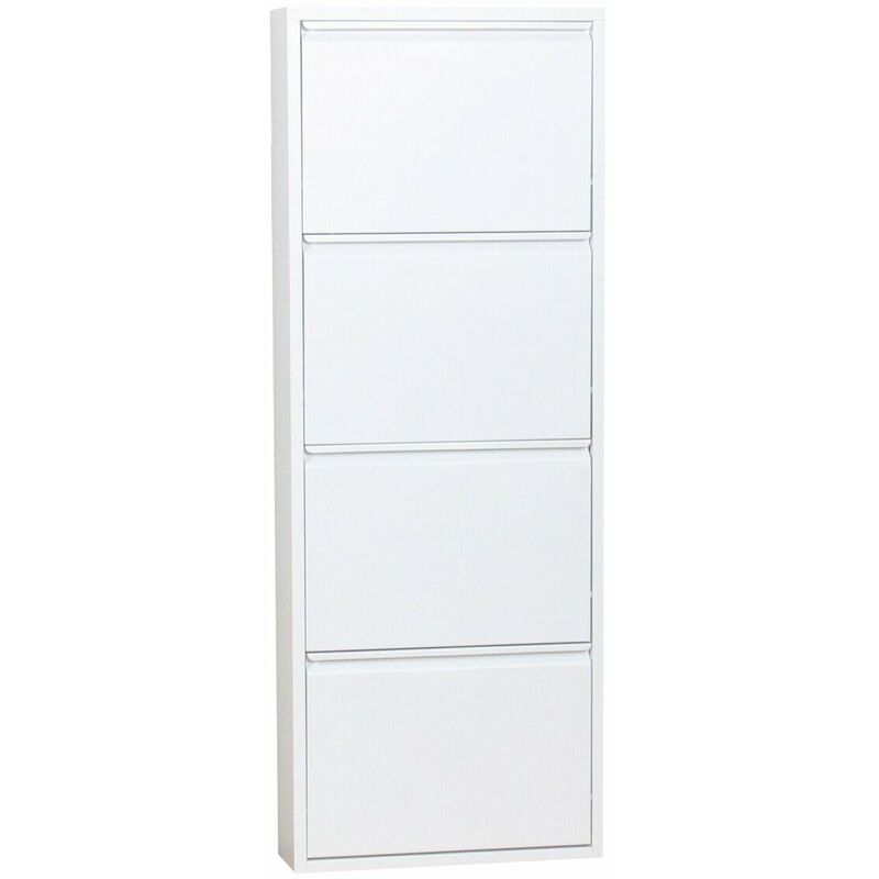 Ebuy24 - Pisa Armoire à chaussures à 4 rabats/portes métal, blanc. Livré entièrement monté.
