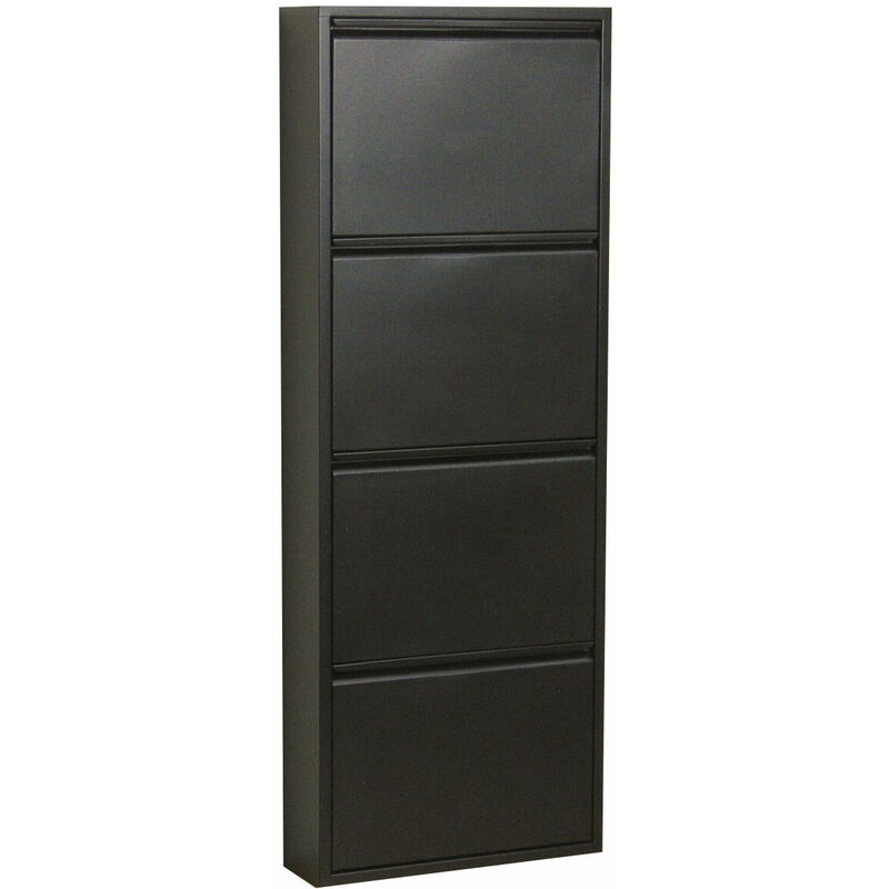 Ebuy24 - Pisa Armoire à chaussures à 4 rabats/portes métal noir.