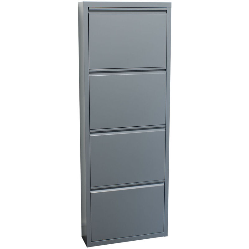 Ebuy24 - Pisa Armoire à chaussures à 4 rabats/portes en métal, gris. Livré entièrement monté.