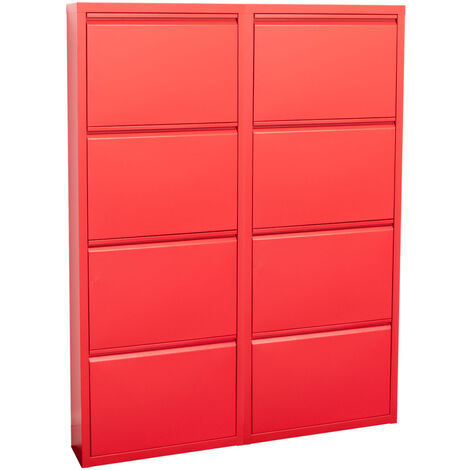 Pisa Armoire à chaussures à 8 rabats/portes en métal, rouge. Livré entièrement monté.