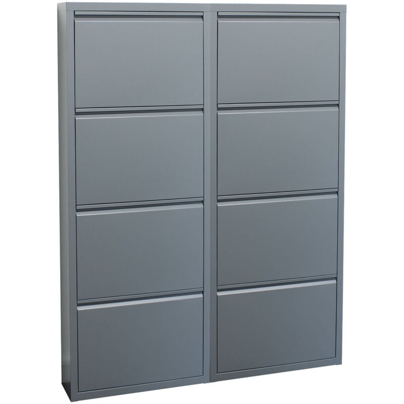 Ebuy24 - Pisa Armoire à chaussures à 8 rabats/portes en métal, gris. Livré entièrement monté.