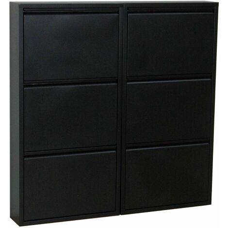 Pisa Armoire à chaussures avec 6 casiers/portes en métal noir. Livrée entièrement montée.