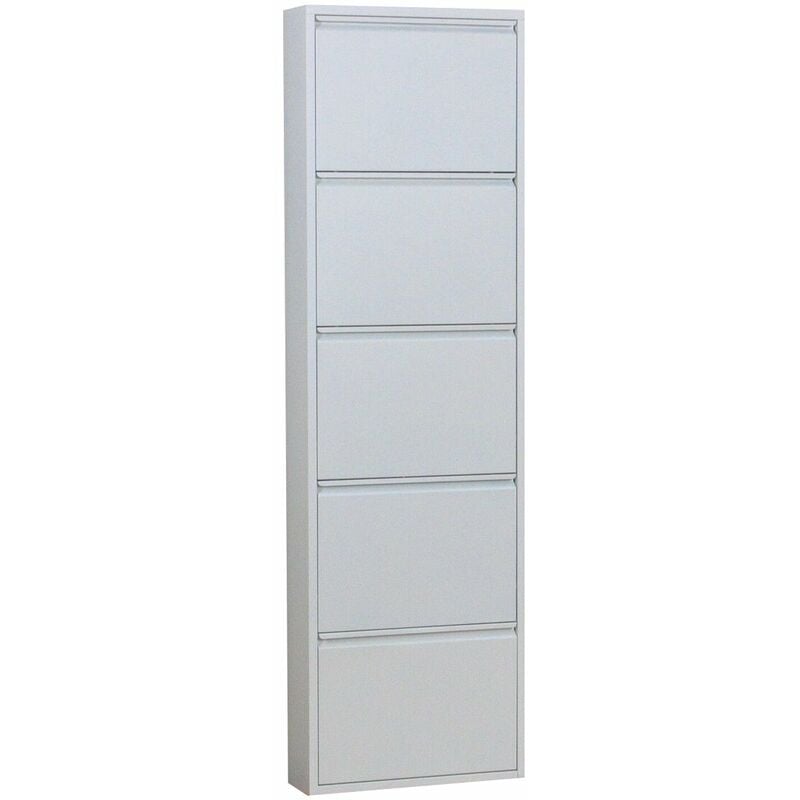 Ebuy24 - Pisa Armoire à chaussures à 5 rabats/portes en métal, blanc.