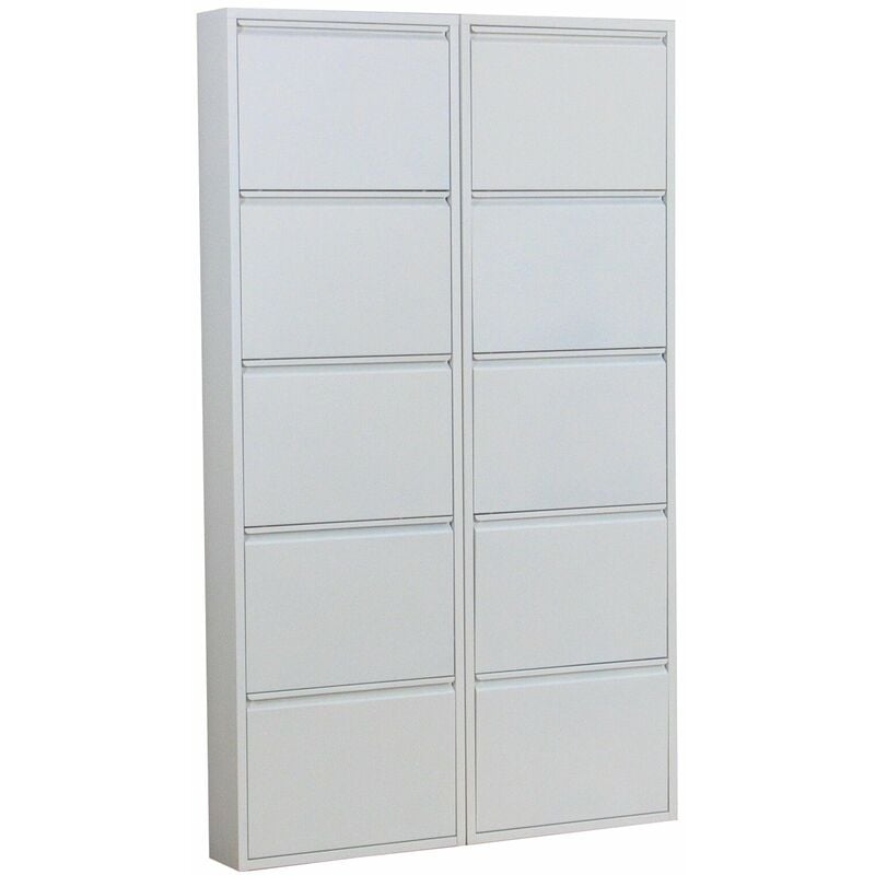 Ebuy24 - Pisa Armoire à chaussures avec 10 casiers/portes en métal blanc. Livrée entièrement montée.