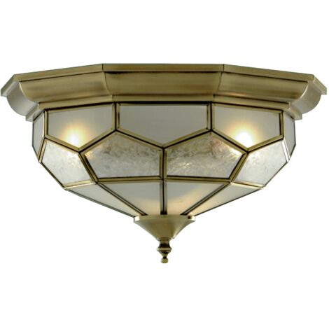 PISA II Plafonnier 2 LT Metal laiton antique, facettes verre traité E14 2x60w max Diam 29cm