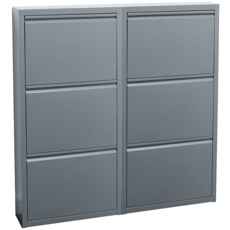 Pisa Schuhschrank mit 6 Klappen/Türen in Metall grau. Fertig montiert geliefert.