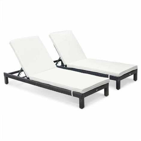 Pisa: Set of 2 rattan sun loungers, brown / off-white