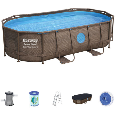 Piscina Bestway Power Steel Con Oblò Swim Vista Ovale cm 427x250x100h - 56714