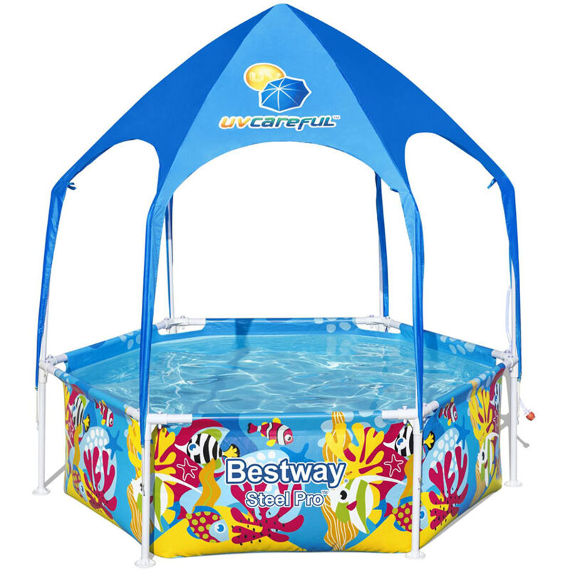 Bestway - Piscina Hinchable Autoportante Infantil Steel Pro Splash-In-Shade 183X51 Cm Cúpula Parasol Diseño Animales Marinos Edad Mayores De 3 Años