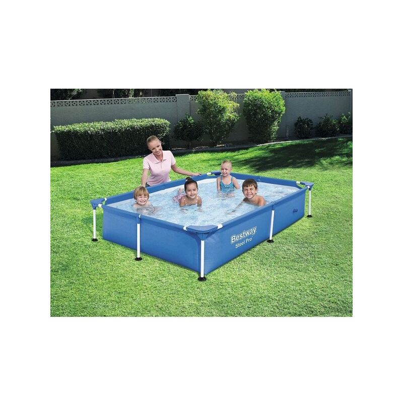 Trade Shop Traesio - Piscina De Borde Rectangular 1200 Lt Sobre Suelo Steel Pro 221X150X43Cm 56401