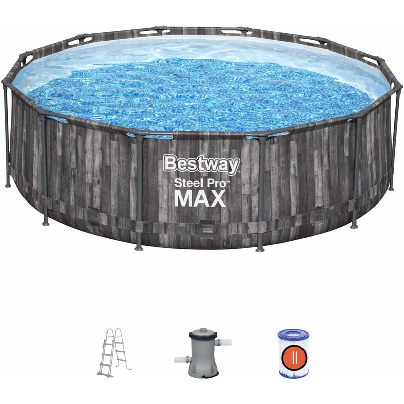 Piscina con struttura rotonda effetto legno Steel Pro max 366x100 cm Bestway 5614X